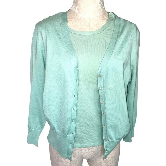 Carlisle Silk Blend Twin Set Womens Size Medium Vintage 90s Nylon Spandex Green - Picture 1 of 12